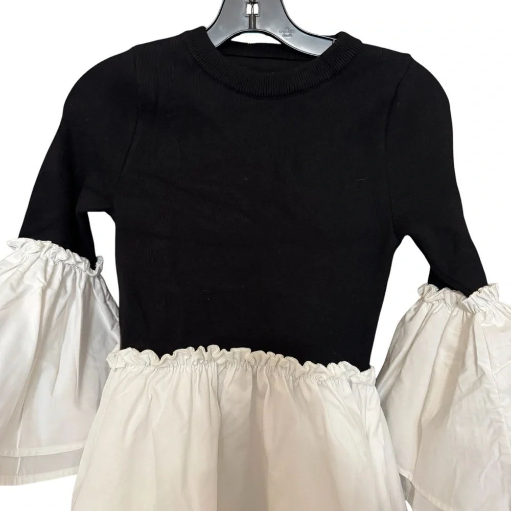 New Meave by Anthropologie Black and White Flare Sleeve Mini Dress Size XS - Picture 3 of 6